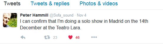 Peter Hammill - Twitter 4 November 2015